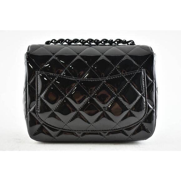Chanel 21B So Black Patent Flap Mini Square CC Logo Quilted Chain Crossbody Bag - Picture 7 of 12